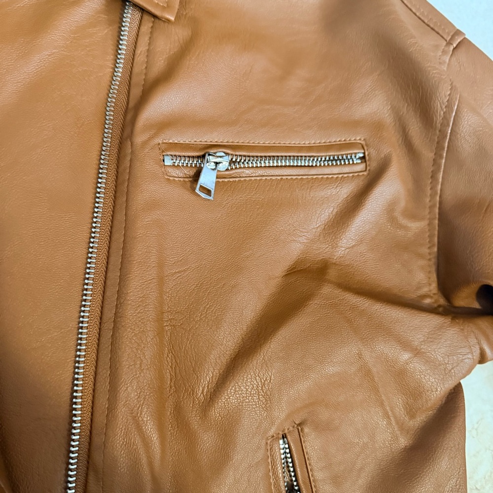 🎉 SOLD - SHEIN Brown/Tan Faux Leather Moto Jacket – Size S - Picture 5 of 9